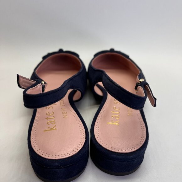 Kate Spade Veronica Flat Size 8 B Navy Suede Slingback Bow Pointed Toe Shoe - Picture 5 of 14